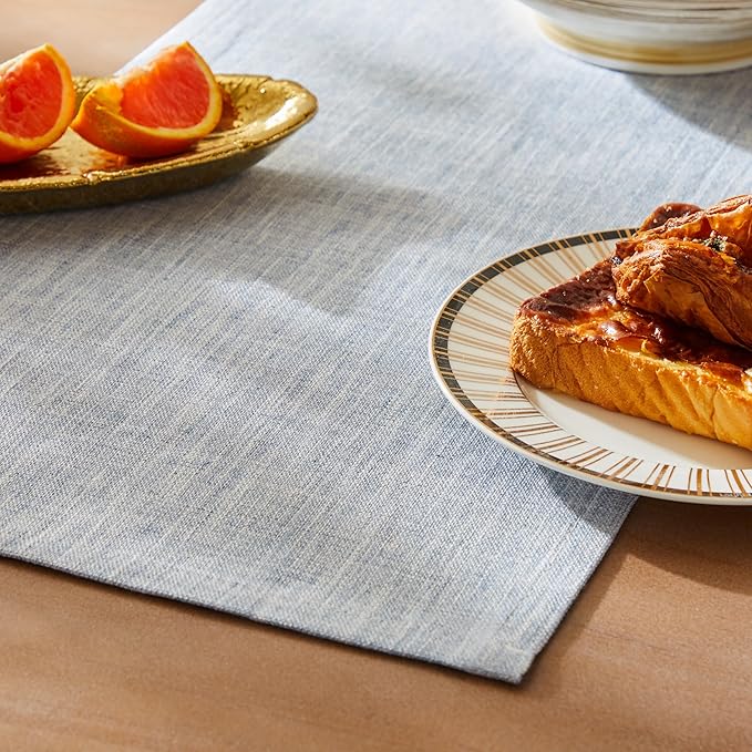 ZeeMart Rustic Cotton Linen Table Runner, 13x60 Inches Blue, Farmhouse Style Dusty Blue Table Runners 60 Inches Long, Washable Kitchen Dining Table Decoration for Home Party Decor