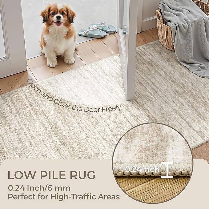 2x3 Washable Rug Runner for Bathroom, Soft Entryway Rug for Laundry Room, Kitchen, Vintage Abstract Hallway Runner for Bedroom, Anti-Slip Door Mat Indoor Entrance(2'x3', Brown/Beige)