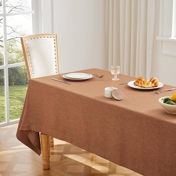 ZeeMart Basic Linen Textured Table Cloth, 60 x 60 Inch Caramel, Farmhouse Style Rust Square Tablecloth, Wrinkle Resistant Washable Heavy Weight TableCloths