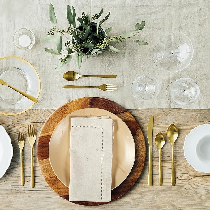 Flax Hemstitched Cloth Dinner Napkin Set of 4 Natural 20x20 Inches, Decorative Premium Cotton Linen Dinning Table Napkins Ideal for Mother's Day, Cocktail Party | Kitchen Napkin for Home Décor