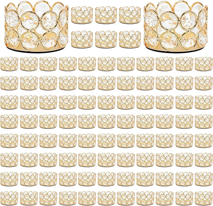 96Pcs Crystal Tea Light Candle Centerpieces for Tables Gold Votives Bulk,Geometric Candle Holder for Wedding Valentine's Day Party Gifts recuerdos para 15 años quinceañeras(Candle Excluded)