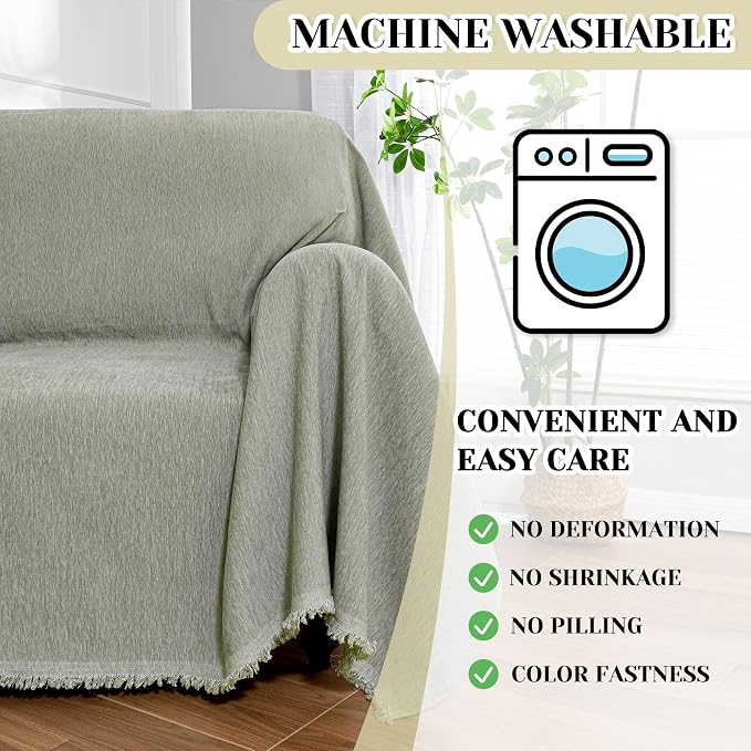 MEETSKY Green Sofa Covers Armchair Single Couch Cover for Dogs Throw Couch Cover with Tassel Chair Recliner Futon Cover Washable 1 Cushion Couch Chenille Couch Protector, 71"x 91"