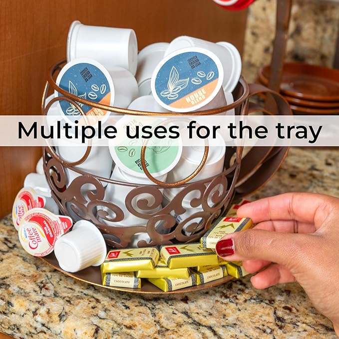 Made Easy Kit Coffee Pod Basket Organizer Practical Decoration - Compatible with Keurig K-Cup Pods & Capsules - Home Cafe Bar Decor Useful Kitchen Countertop Freestanding (Cup & Tray)