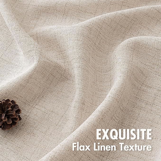 MIULEE Faux Linen Curtains 63 Inch Length 2 Panels Natural Semi Sheer Curtain with Back Tab Rod Pocket, Light Filtering Window Privacy Burlap Drapes for Living Room Bedroom 42W x 63L Linen