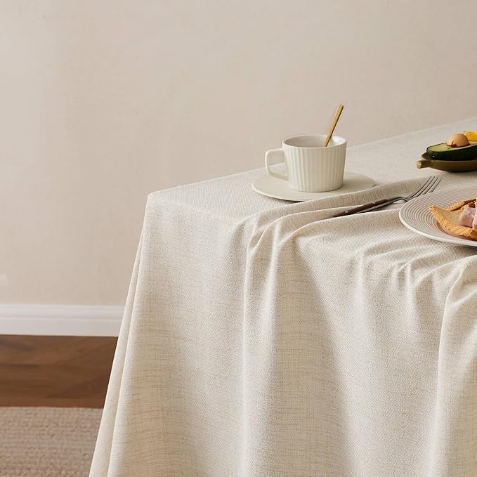 Linen Tablecloth with Tassels, Farmhouse Style Light Beige Tablecloth, Water Resistant Burlap Tablecloths for Square Table, 52x52 Inch Light Tan