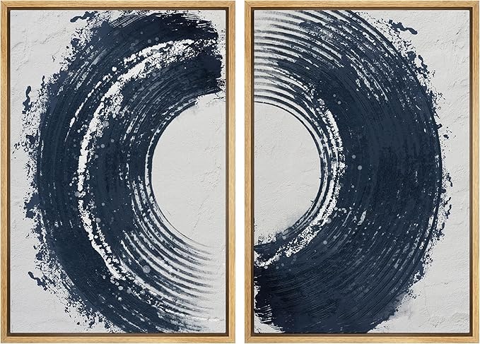 SIGNWIN Framed Canvas Print Wall Art Set Black Gray Pastel Paint Stroke Spiral Ring Abstract Shapes Illustrations Modern Minimal Decorative for Living Room, Bedroom, Office - 24"x36"x2 Natural
