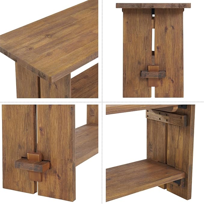 Alaterre Furniture Bethel Entryway Bench with Storage Shelf – Rustic Farmhouse 40-Inch Solid Acacia Wood Seat for Mudroom, Foyer or Hallway (Natural Aged Brown)