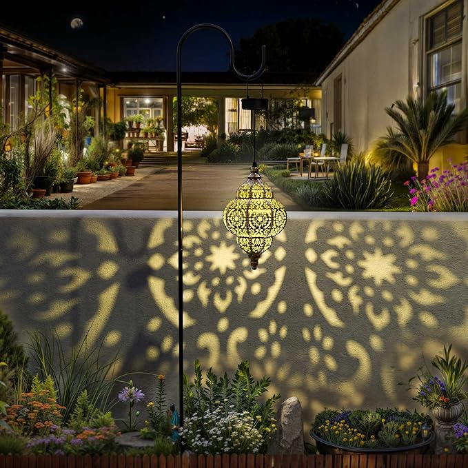 Hapjoy Hanging Solar Lights Outdoor Garden Decor Solar Lantern Waterproof Plastic Moroccan Outdoor Decorations for Patio Pathway Yard Backyard Garden Decorative (2 Pack, Bronze)
