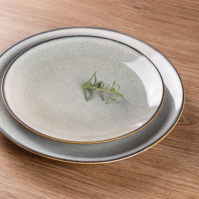 GBHOME Ceramic Dinnerware Sets for 6, 18 Pieces Stoneware Plates and Bowls Sets, Reactive Glaze Dish Set-Scratch Resistant, Dishwasher&Microwave Safe