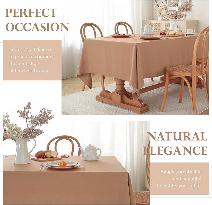 100% Pure Linen Tablecloths 60x120Inches,Rectangle Table Cloth for Dining,Picnic,Weddings and Restaurants,Durable Stonewashed Tablecloths (Re-Beige, Rectangle - 60 x 120 Inch)