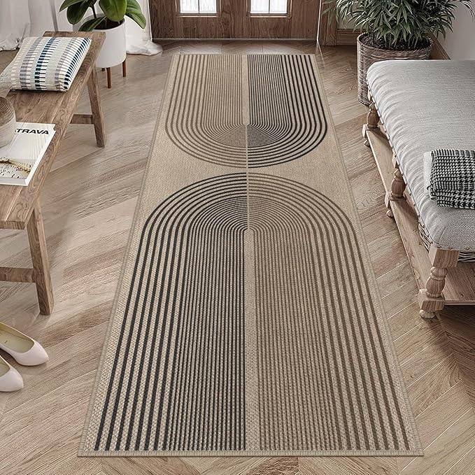 Rugalia Easy Jute Rainbow Runner Rug, 2.6x8 Washable Rugs Runner for Hallway Non-Slip Boho Farmhouse Kitchen Runner Rug, Modern Abstract Indoor Outdoor Carpet for Porch Laundry Entryway