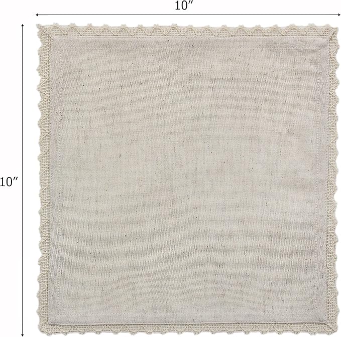 COTTON CRAFT Cocktail Napkins - Set of 12 Flax Linen Cloth Napkins with Lace - Happy Hour Drink Beverage Bar Holiday Party Dessert Gift - Lunch Brunch Dinner Washable Reusable Napkin - 10x10 - Natural