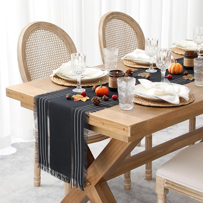 Chassic Farmhouse Style Table Runners, Rustic Boho 72 inches Long Table Runner for Dining Room,Holiday, Party and Wedding Tabletops Decor, 14 x 72 inch - Black