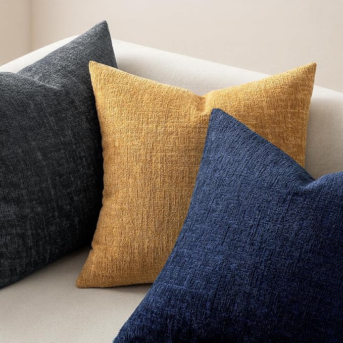 MIULEE Decorative Throw Pillow Covers 18x18 Pack of 2 Mustard Yellow Couch Pillow Covers Soft Cozy Textured Chenille Pillowcases for Home Decor Sofa Living Room Cushion Bedroom