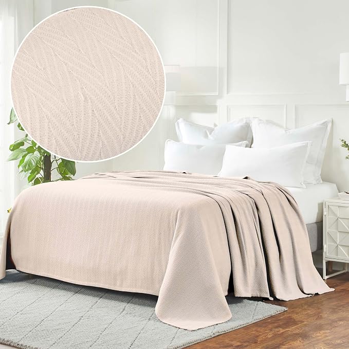 Superior Metro 100% Cotton Blanket, Perfect for Bedroom, Living Room, Couch, Picnics, Travel, Beach, or Camping, Comfy Blanket, Bedroom Decor, Essentials, Zig-Zag Cover for Bed, King, Ivory