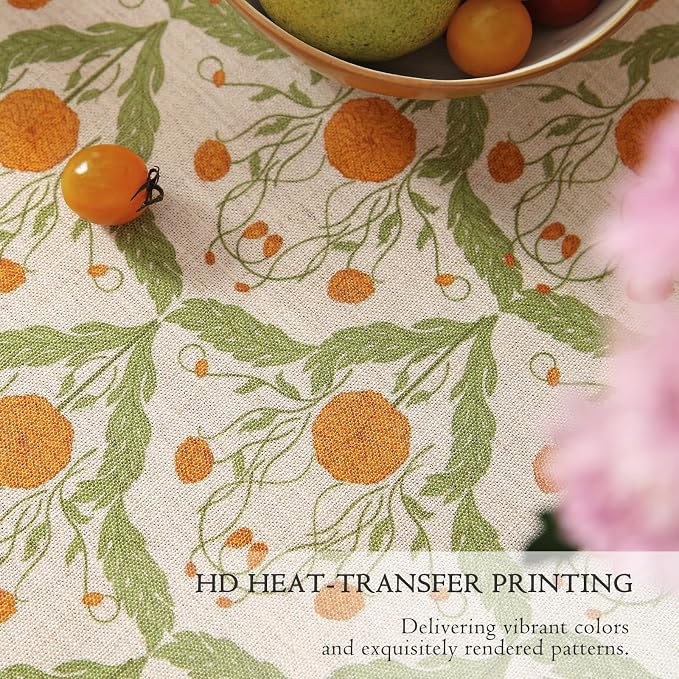 Block Print Thick Linen Tablecloth for Rectangle Tables, Waterproof Wipeable Decorative Table Cover for Dining Kitchen Indoor Outdoor, 67" x 118" 10-12 Seats