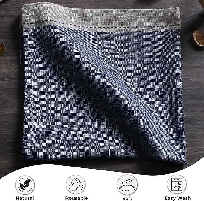 Palisa Cotton Cloth Dinner Napkins Set of 4 Contrast Boarder Napkin for Dinning Table Linen Decor Everyday Party Use Wedding Reception Farmhouse 18x18 Inch – Denim Blue