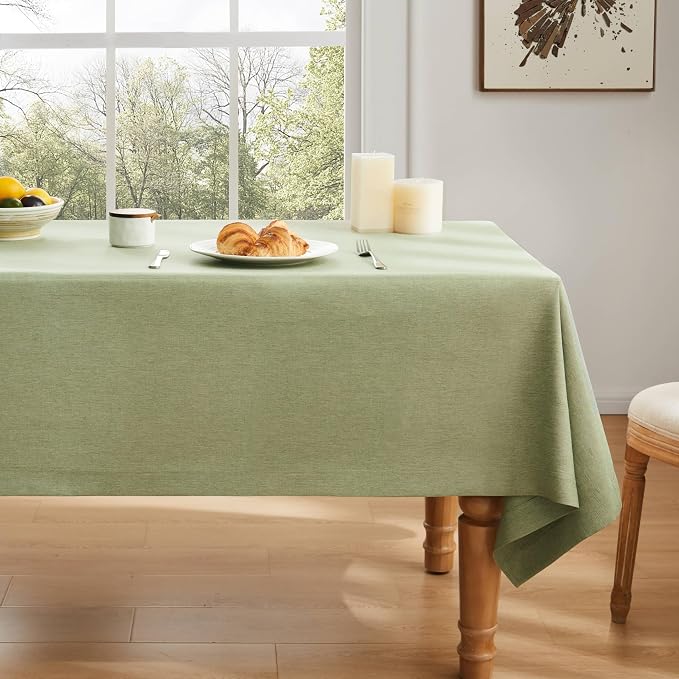 ZeeMart Basic Linen Textured Table Cloth, 52 x 70 Inch Sage Green, Farmhouse Style Green Rectangle Tablecloth, Wrinkle Resistant Washable Heavy Weight TableCloths