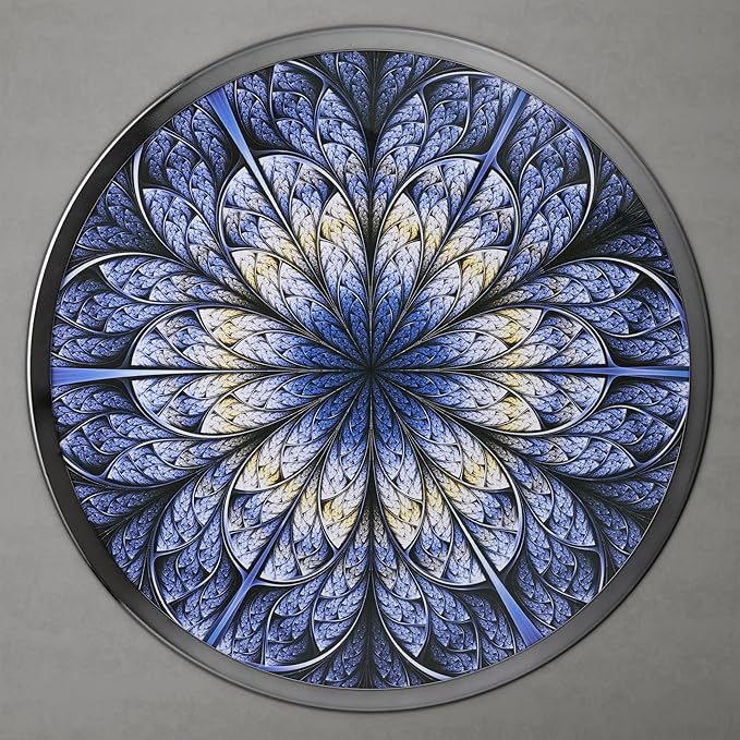 Homes: Inside + Out Halric Modern 24" Tall Round End Table with Printed Tabletop and Iron Metal Base, Accent Furniture, Pedestal Stand for Living Room, Home Office, Black with Geometric Floral