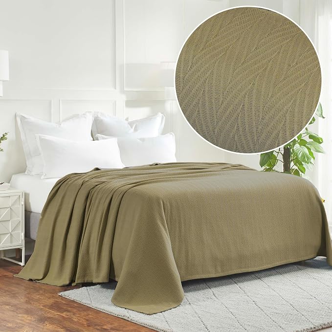 Superior Metro All-Season Cotton Blanket, Woven Blanket for Couch, Bed, Bedding, Farmhouse, Home Essentials, Cute and Cozy Bohemian Blankets, Herringbone Weave, Throw Size, Sage
