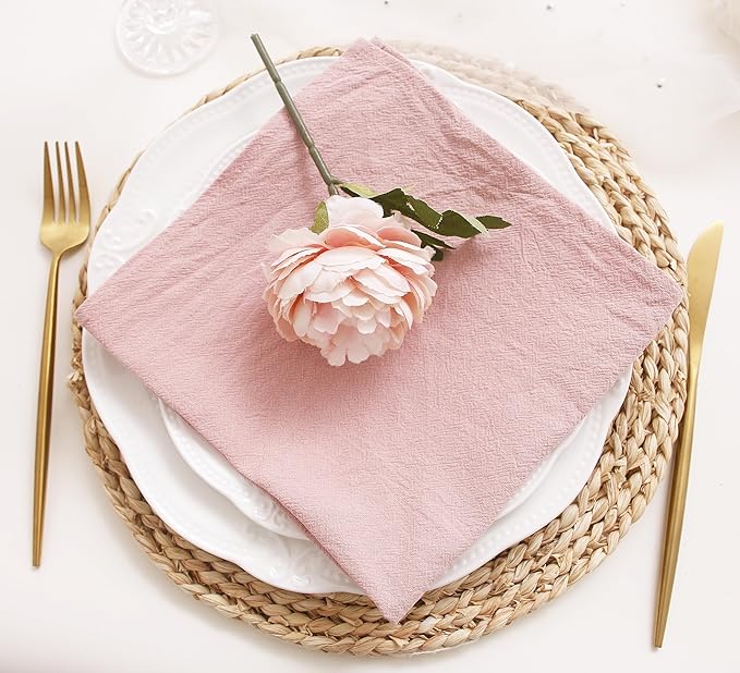 Dinner Cloth Napkins Bulk,100% Soft Cotton Linen Napkins,Washable Fall Napkins with Hemmed Edges for Wedding Decorations Christmas,16”*16”,(Set of 12, Pink)