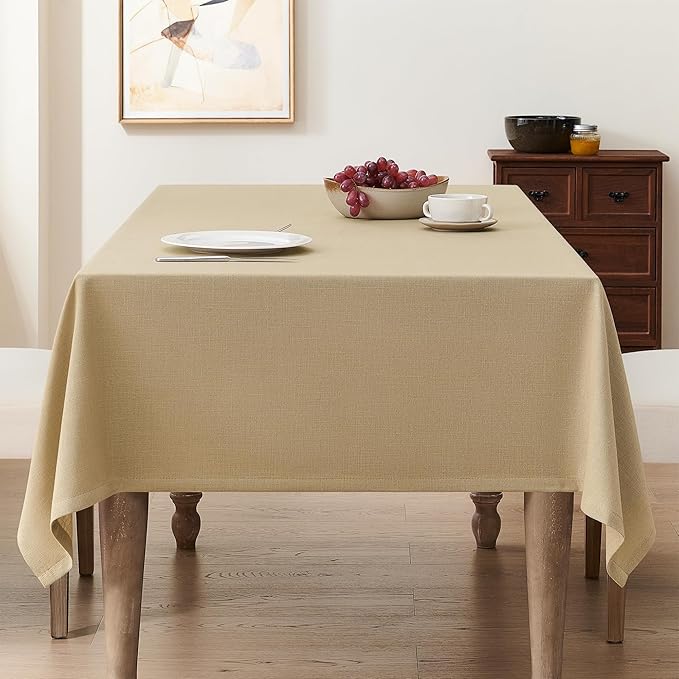 Tan Square Table Cloth 55 x 55 Inch Small Linen Tablecloth for 4 Foot Square Table Washable Heavy Duty Neutral Farmhouse Thick Faux Burlap Textured Tablecloth for Dining Holiday Party