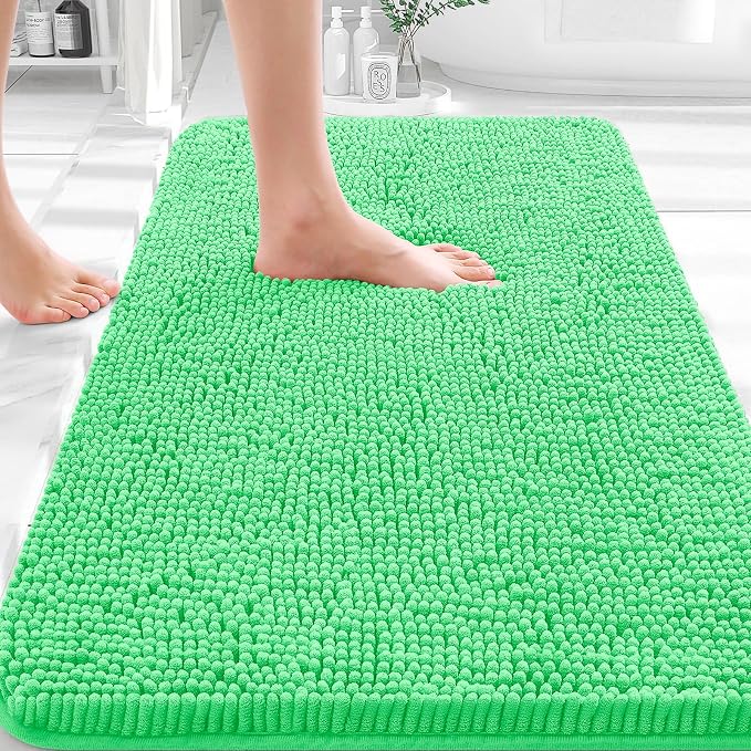 OLANLY Bathroom Rugs 35x24, Extra Soft Absorbent Chenille Bath Rugs, Rubber Backing Quick Dry, Machine Washable Bath Mats for Bathroom Floor, Tub and Shower, Home Decor Accessories, Mint Green