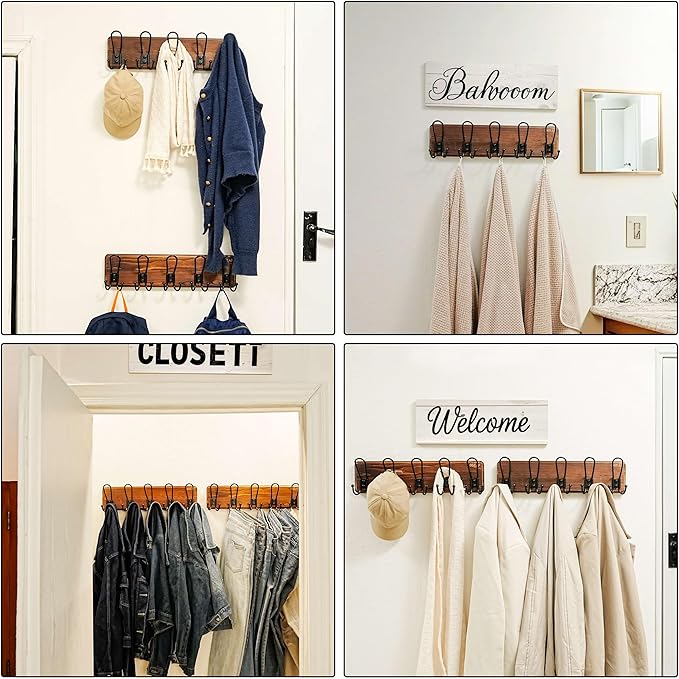 Dseap Coat Rack Wall Mounted - Heavy Duty Farmhouse Rustic Wall Coat Hanger with 5 Wire Hooks for Clothes Hat Jacket Towel, RusticWire, J1-5A, Weathered Brown & Black