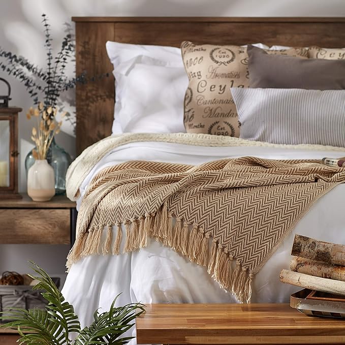 DII Chevron Throw Collection Handloomed Cotton, 50x60, Stone