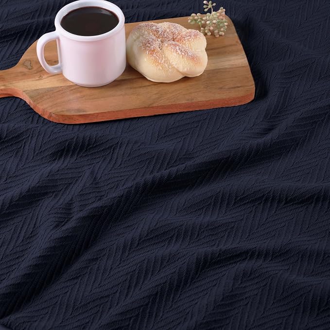 Superior Metro 100% Cotton Blanket, Perfect for Bedroom, Living Room, Couch, Picnics, Travel, Beach, or Camping, Comfy Blanket, Bedroom Decor, Essentials, Zig-Zag Cover for Bed, King, Navy Blue