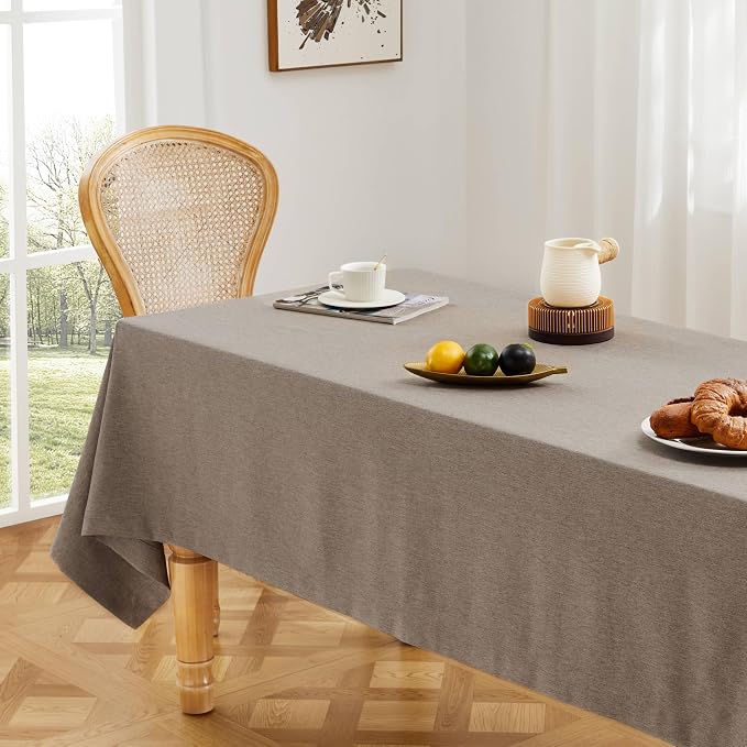 ZeeMart Basic Linen Textured Table Cloth, 60 x 120 Inch Cocoa Brown, Farmhouse Style Brown Rectangle Tablecloth, Wrinkle Resistant Washable Heavy Weight TableCloths