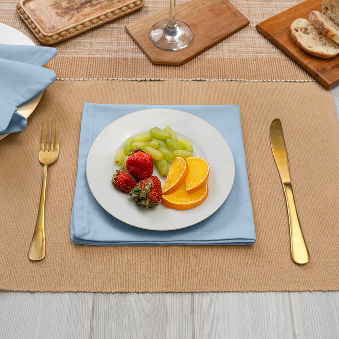 Blue Needles Solid Cloth Napkins Set of 6 Ice Blue 100% Cotton Dinner Napkins 18x18 inches - Spring Summer Easter - Soft, Reusable, Absorbent & Washable Linen, Ideal for Events Parties & Everyday Use
