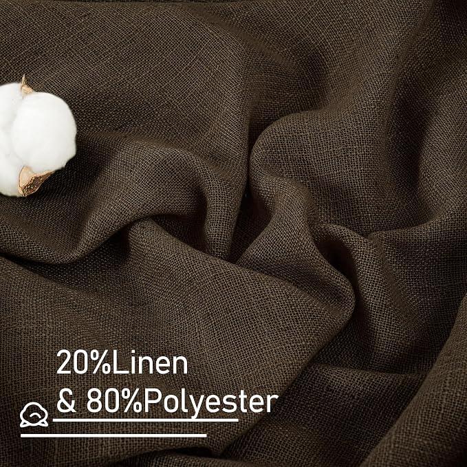 LAMIT Semi Sheer Linen Curtains 45 Inches Long, Linen Textured Light Filtering Panels Bronze Grommet Neutral Drapes for Kitchen/Window/Bedroom, Dark Brown, 2 Panels, 52 x 45 Inch