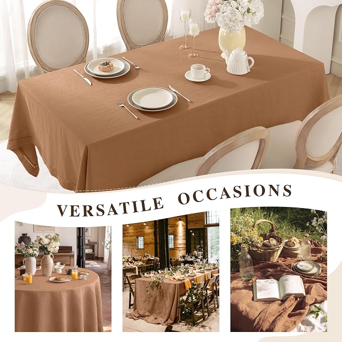 Linen World Fall Linen Tablecloth 55" x 55" Inch,French Linen Washable Rectangular Table Cloth for Dining,Outdoor, Weddings and Restaurants,Decorative Thanksgiving Christmas,Beige Hemstitch