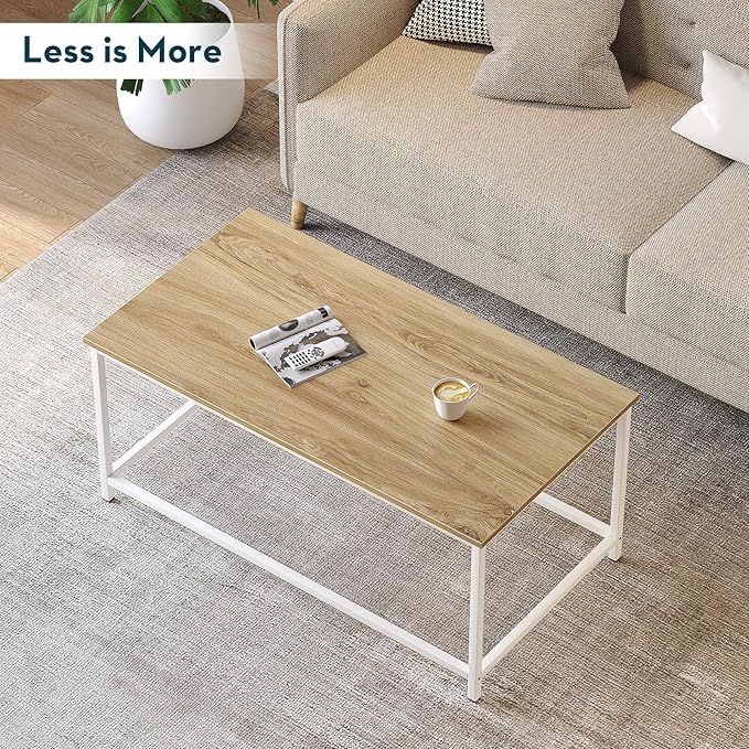 SAYGOER Coffee Table Simple Modern Coffee Tables Open Design Rectangular Minimalist Center Table for Living Room Home Office, Easy Assembly, 39.37 x 19.69 x 17.72, Beige White