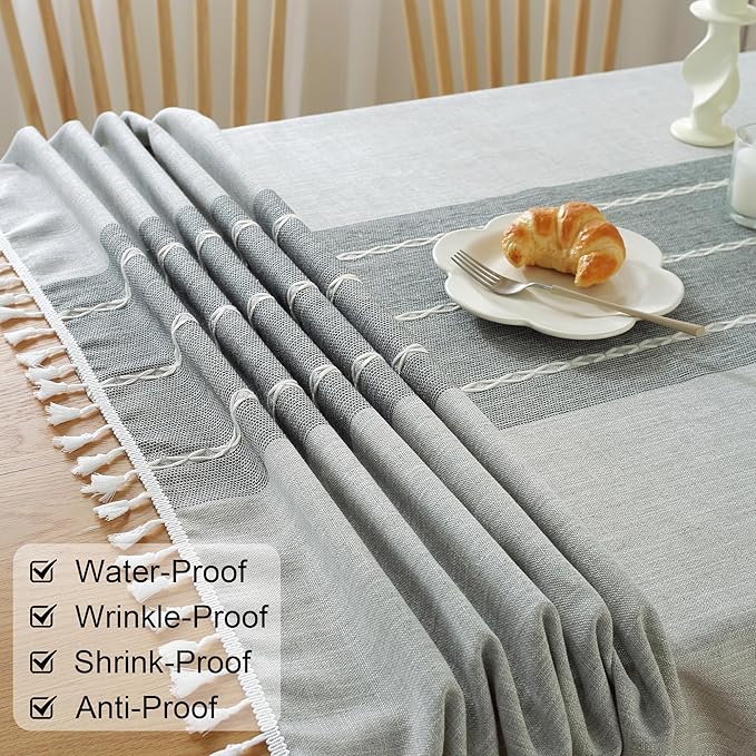 JIALE Tablecloths for Rectangle Tables,Cotton Linen Table Cloth Waterproof Tablecloth Wrinkle Free Farmhouse Dining Tables Cover,Soft Fabric Table Cloths with Tassels,Grey,55" X 70",4-6 Seats