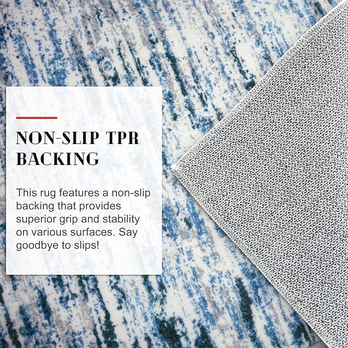 Lansny Modern Abstract 5x7 Area Rug, Washable Rugs for Living Room, Non-Slip Dining Room Rug, Soft Thin Printed Faux Wool Floor Carpet for Bedroom Nursery Playroom Office, Grey Blue White