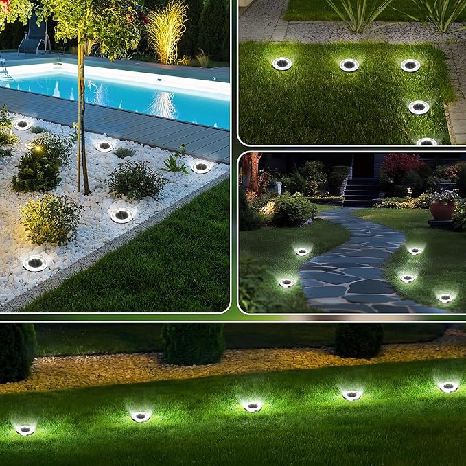 INCX Solar Ground Lights, 24 Pack Solars Light Outdoor Waterproof, Solar Garden Lights Landscape Lighting for Patio Pathway Lawn Yard Deck Driveway Walkway, Cold White