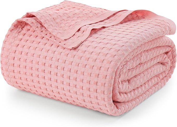 Utopia Bedding 100% Cotton Waffle Weave Blanket Twin Size for Bed - Lightweight, Breathable Summer Blankets for Couch Sofa Soft and Cozy, Gift for Mother’s Day Home Decor (Pink, 90x72 Inch)