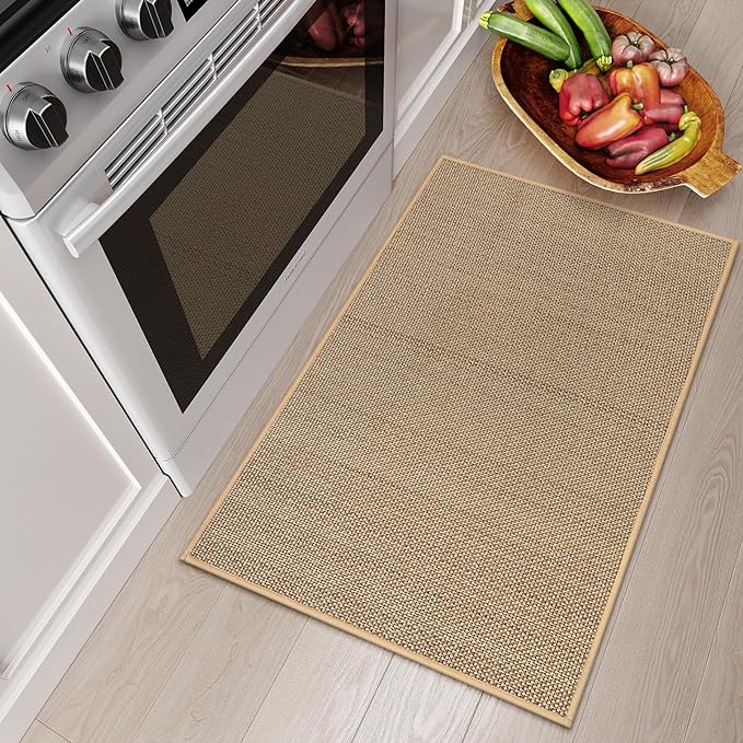 Lahome Farmhouse Kitchen Entryway Rug, 2x3 Door Mat Indoor Entrance Washable Small Bathroom Rugs for Bedroom Non Slip Neutral Indoor Floor Carpet for Front Door Porch, Beige