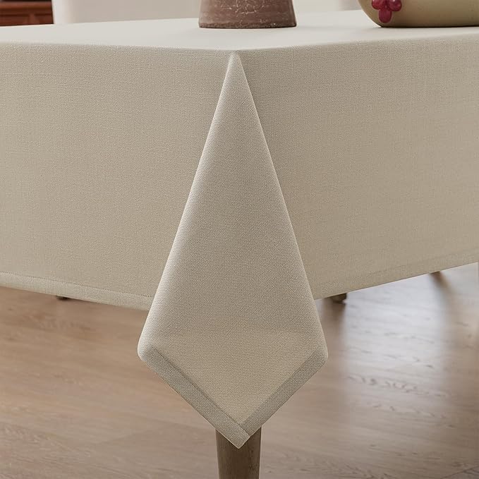 Nature Faux Linen Tablecloths Rectangle 55 x 108 Inch Neutral Table Cloth for 6 Foot Table Heavy Duty Rustic Farmhouse Oblong Tablecloth Thick Fabric Tablecloth for Buffet Dining Holiday Party