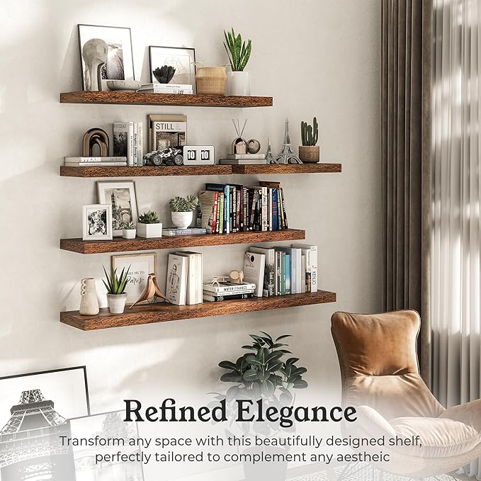 Floating Shelves for Wall, 9.3" Deep Wall Mounted Wood Shelves for Bathroom, Bedroom, 48" Width, 1 Pc
