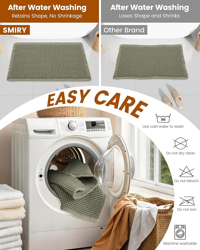 Smiry Waffle Bath Mat 47x20, Extra Soft Absorbent Bathroom Rugs, Non Slip Machine Washable Quick Dry Bath Rugs for Bathroom Floor, Tub, Shower, Home Decor Accessories, Green