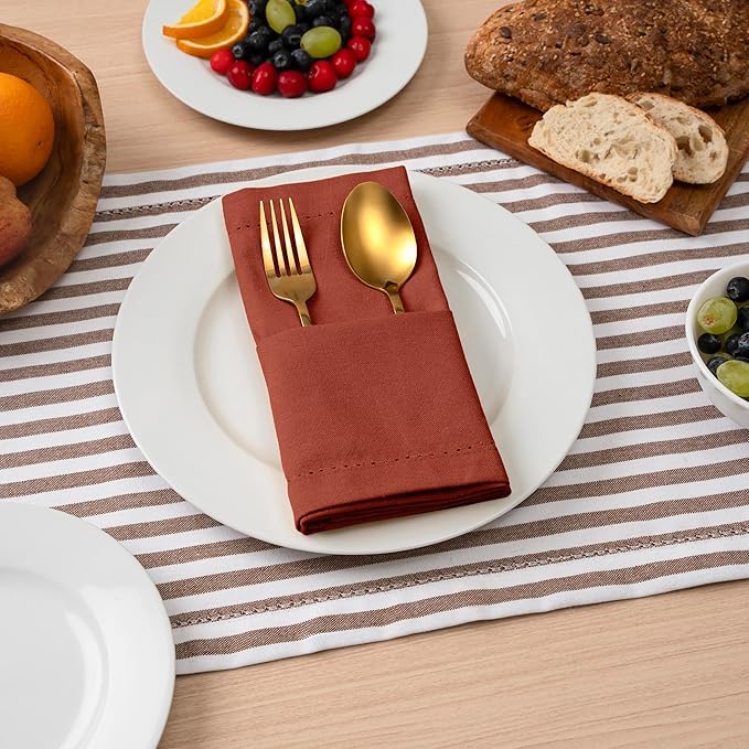 Blue Needles Set of 6 Hemstitch Linen Napkins 100% Cotton Rust Cloth Dinner Napkins 18x18 inches, Soft, Reusable, Absorbent, Washable, Ideal for Spring Summer Easter Events, Parties & Everyday Use