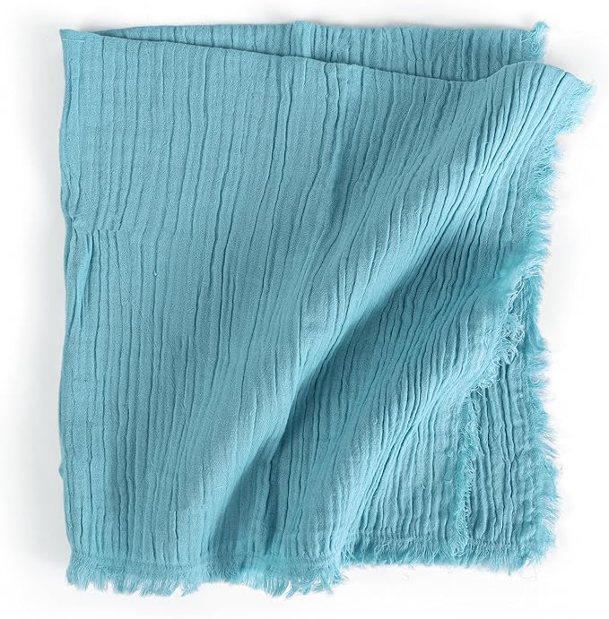 FINGERCRAFT Cloth Napkins Natural Cotton Cheesecloth Set of 12 Premium Fringe Design Dinner Napkin Soft Durable Ideal for Dining Room, Restaurant, Weddings Events Washable Good Absorbency Aqua Marine