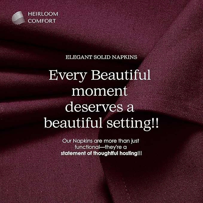 Burgundy Wine Cloth Napkins 17"x17" - Set of 6 - Reusable, Absorbent, Soft, Durable, Washable - 100% Cotton Table Linen for Weddings, Christmas, Receptions, Dinner, Everyday Use