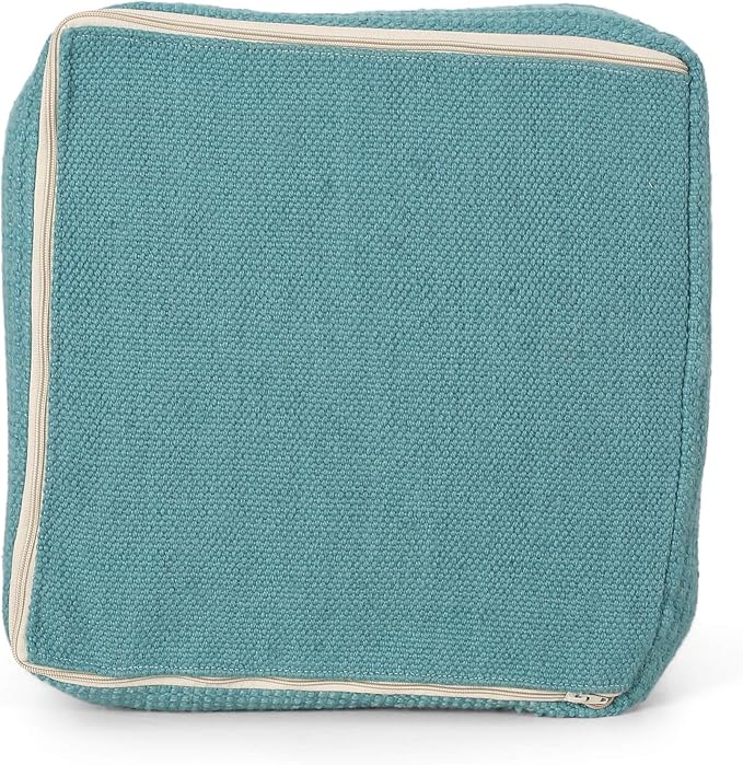 Great Deal Furniture Noble House Cadence Boho Yarn Pouf in Teal