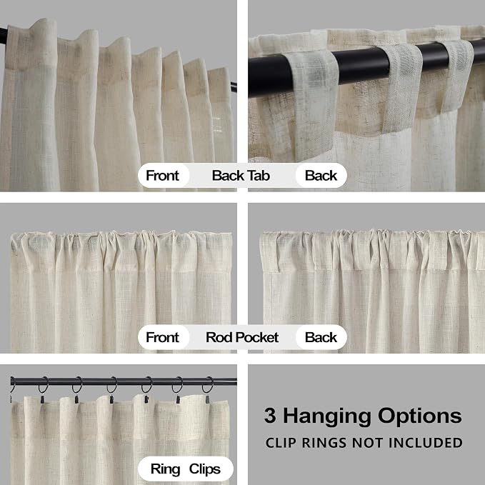 Tan Beige Rustic Curtains 42x84 Inches Long for Living Room 2 Panels Set Sheer Natural Flax Faux Linen Polyester Blended Thick Burlap Farmhouse Look Primitive Country Curtains for Bedroom Decor