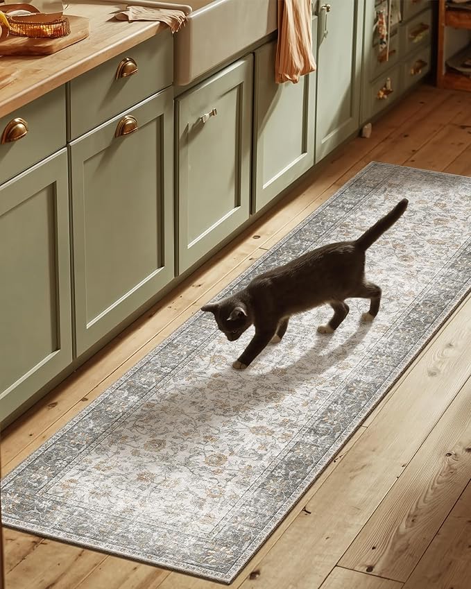 Washable Kitchen Rug Runners for Hallways: 2'6"x8' Bedroom Rug Non Slip Low-Pile Stain Resistant Soft Indoor Floor Carpet Runner for Indoor Entryway Hallways Kitchen Laundry Room Beside Farmhouse