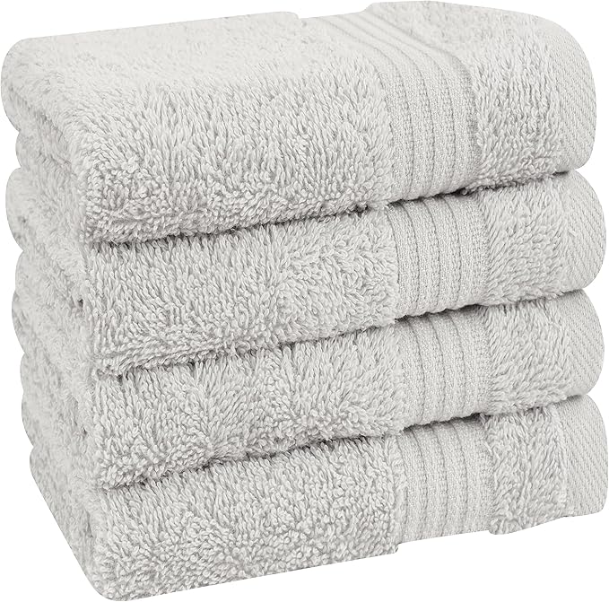 Cotton Paradise 100% Cotton Turkish Towel Set, Soft Absorbent Quick Dry, 4 Piece Washcloth Set, Silver Grey